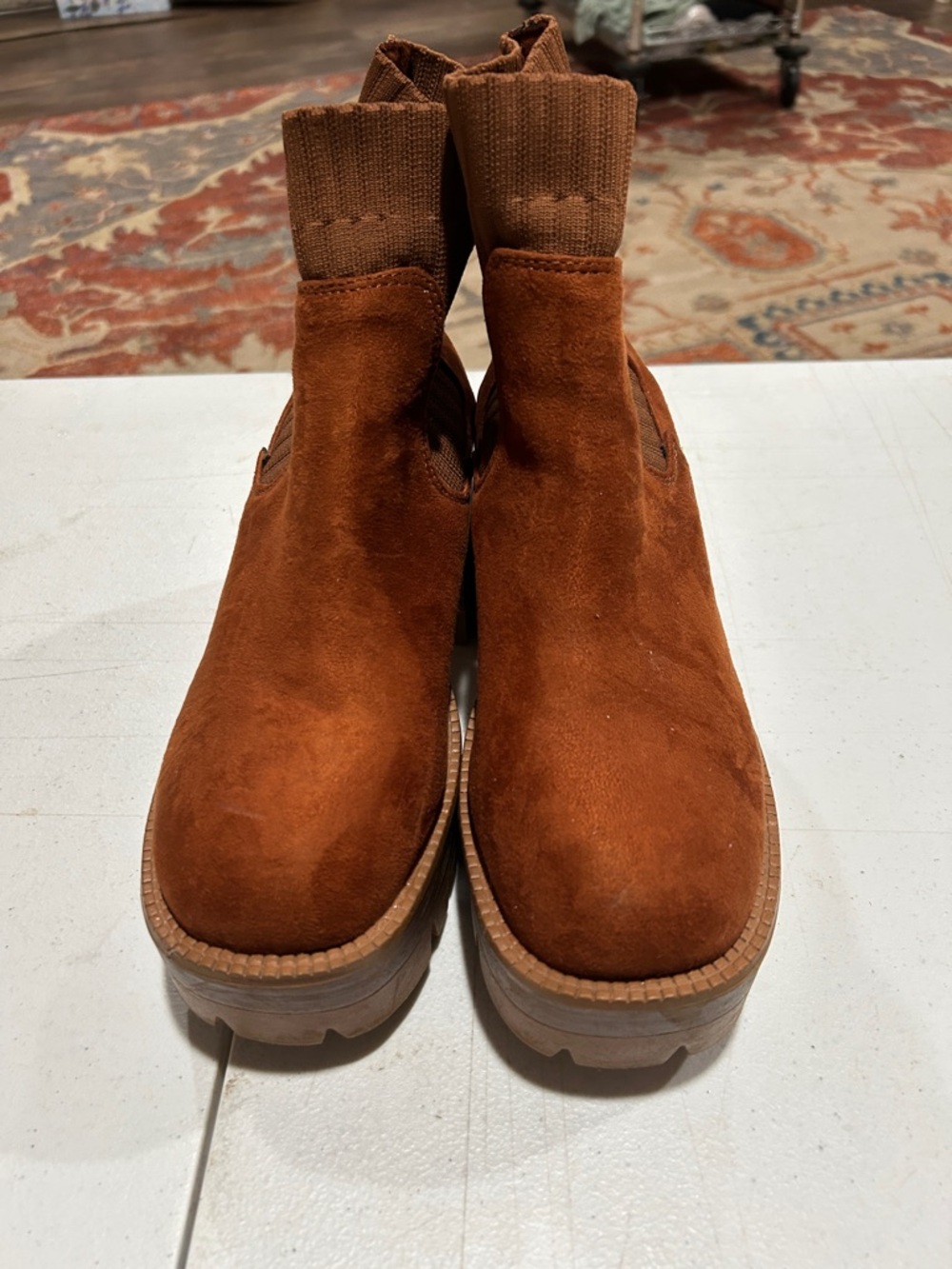 BAMBOO Rust Suede Platform Chelsea Heeled Boots